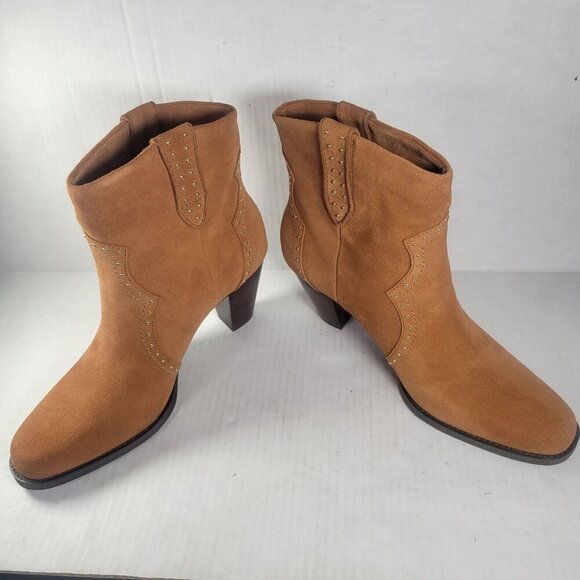 Aerosoles Women Lazu Tan Suede Western Studded 3.5" Heel Ankle Boots Size 9.5 - Picture 4 of 8